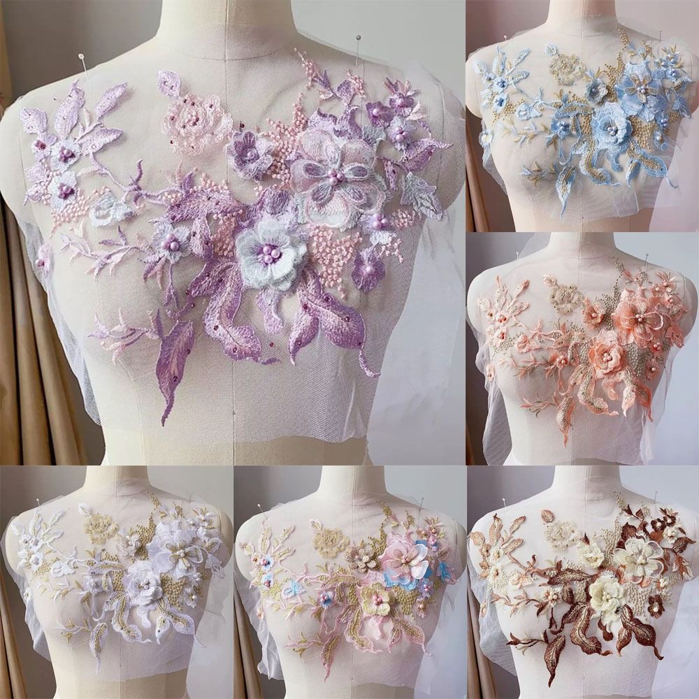 Wedding Dress Supply - 3D цветы, расшитые бисером кружевные ткани,
