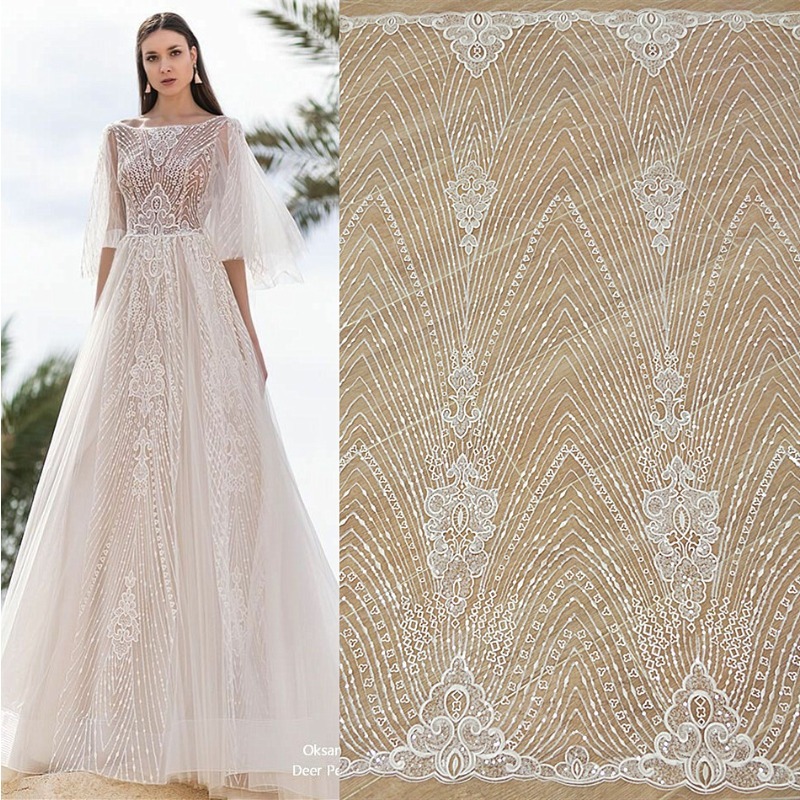 Wedding Dress Supply - Новая полосатая кружевная вышивка с блестками,