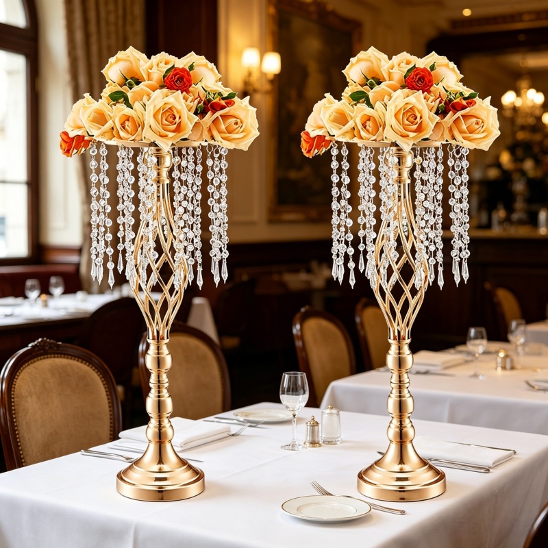 Centerpiece Vase Tall - Элегантная высокая золотая хрустальная ваза-цветочница, роскошная