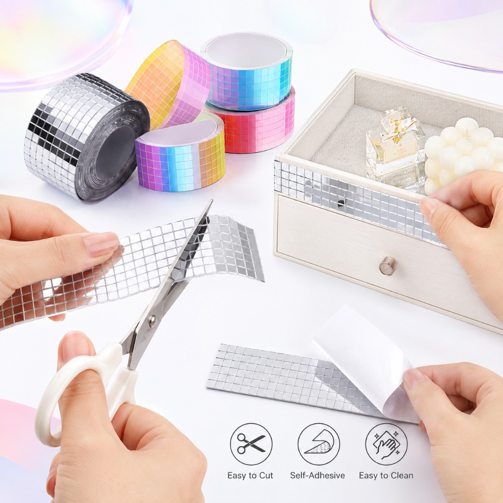 Wedding Bathroom Supply Kit - Миниатюрные квадратные зеркальные мозаичные плитки самоклеящиеся,